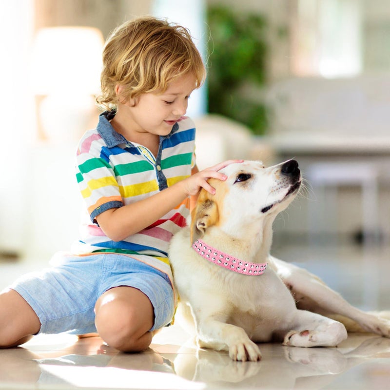 BINGPET BA2006 Adjustable Dog Real Split Leather Studded Pet Dog Collar, Durable Doggy Collars for Small Medium Large Dogs - Pink L - Image 5